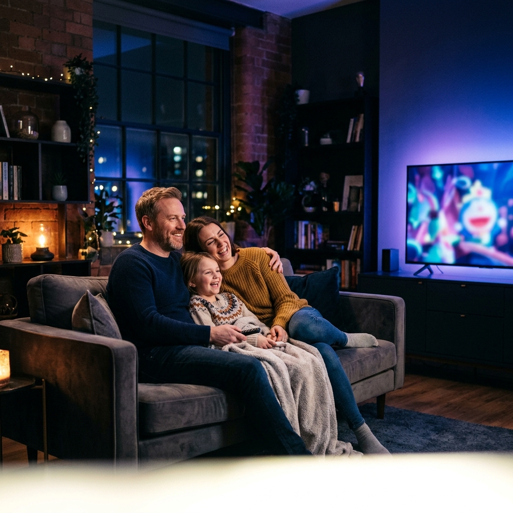 Family watching Flix4K streaming